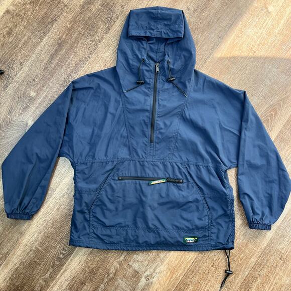 L.L. Bean Vintage Anorak Pullover Hoodie Windbreaker Navy Blue - Picture 1 of 9